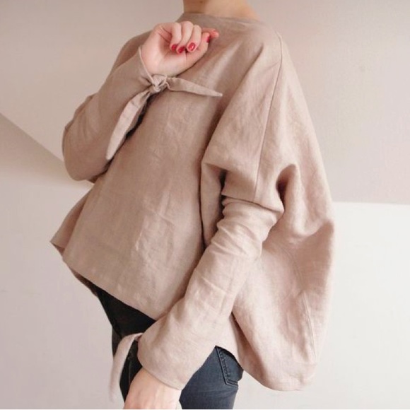 Hand Crafted Tops - Ivetta Bauman Linen 🌿 Oversized Beige Kimono Top - #65